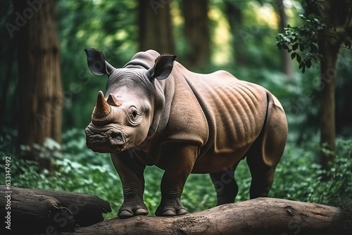 rhinoceros in the forest at sunset time.