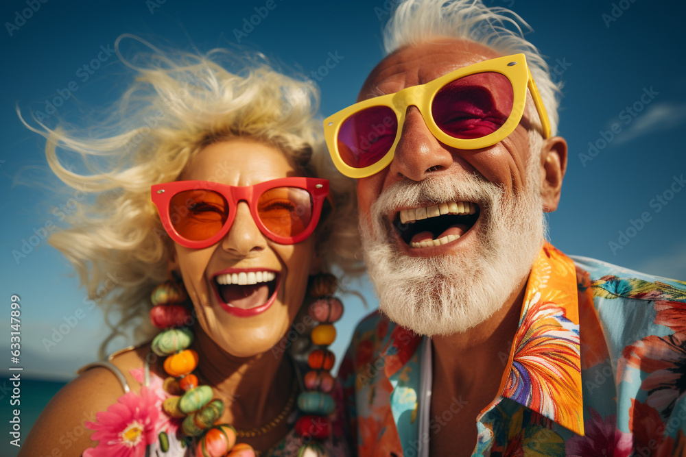 Happy retirees, pensioners. summer vacation, holidays beach, ship and sea, cocktails, travel, happy old age, enjoying life. Grandmother and grandfather, grandparents. Generative AI Happy retirees, pensioners. summer vacation, holidays beach, ship and sea, cocktails, travel, happy old age, enjoying life. Grandmother and grandfather, grandparents. Generative AI