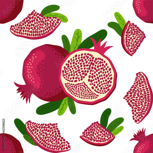 Seamless pattern with pomegranates. Decorative patterns of the pomegranate fruit. Shana Tova, Jewish New Year