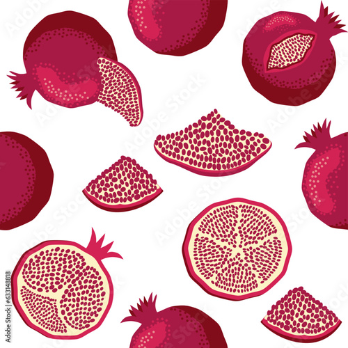 Seamless pattern with pomegranates. Decorative patterns of the pomegranate fruit. Shana Tova, Jewish New Year