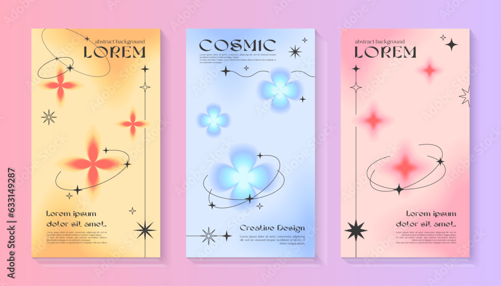 Vector insta story gradient templates with linear shapes,blurred sparkles,copy space for text in 90s style.Smm banners in y2k aesthetic.Trendy designs for social media marketing,branding,packaging Vector insta story gradient templates with linear shapes,blurred sparkles,copy space for text in 90s style.Smm banners in y2k aesthetic.Trendy designs for social media marketing,branding,packaging