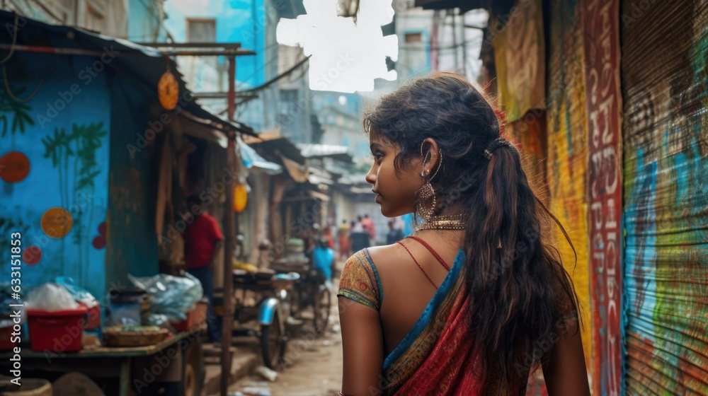 young Indian girl with long hair in the streets of Mumbai Stock Photo ...