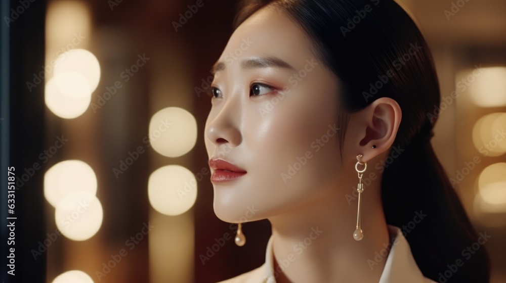 Portrait of a beautiful asian woman wearing earrings Portrait of a beautiful asian woman wearing earrings