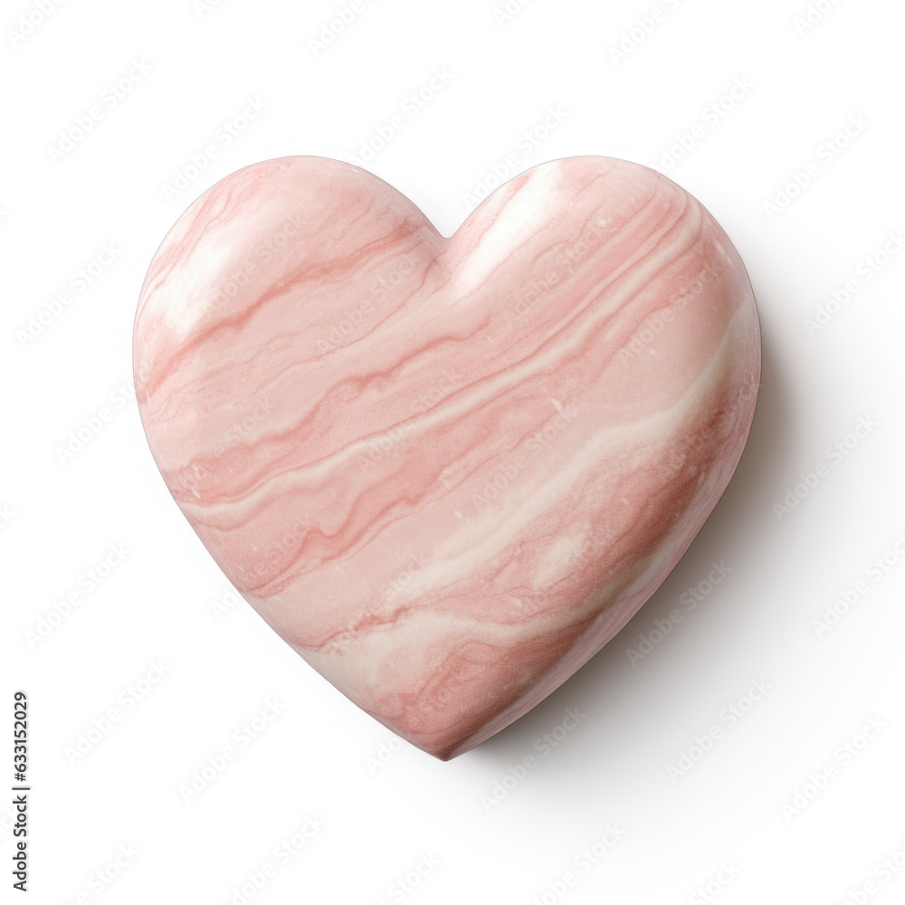 A pink heart shaped object on a white surface.