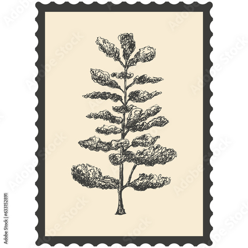 Postage stamp with trees.