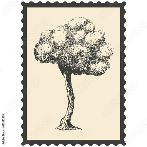 Postage stamp with trees.
