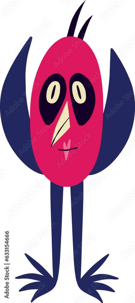 Fototapeta premium Pink Strange zombie bird. Cartoon Illustration