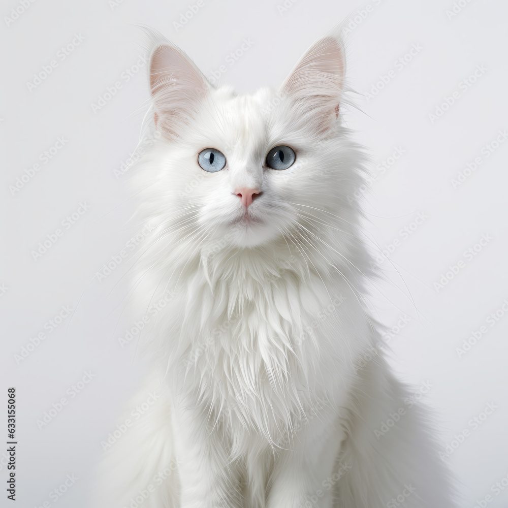 Visibly Sad Turkish Angora Cat with Isolated White Background Visibly Sad Turkish Angora Cat with Isolated White Background