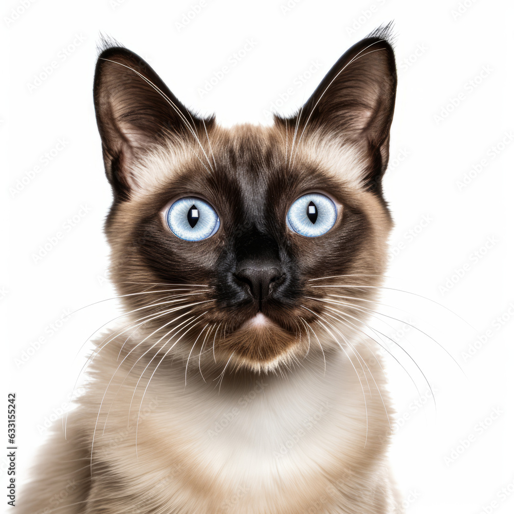 Confused Siamese Cat with Tilted Head on White Background Confused Siamese Cat with Tilted Head on White Background
