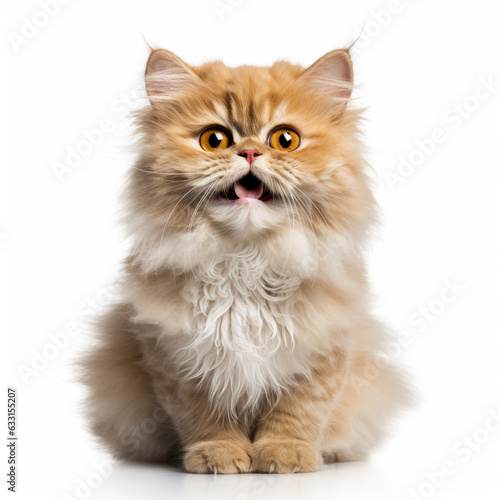 Smiling Selkirk Rex Cat with White Background - Isolated Portrait Image photo