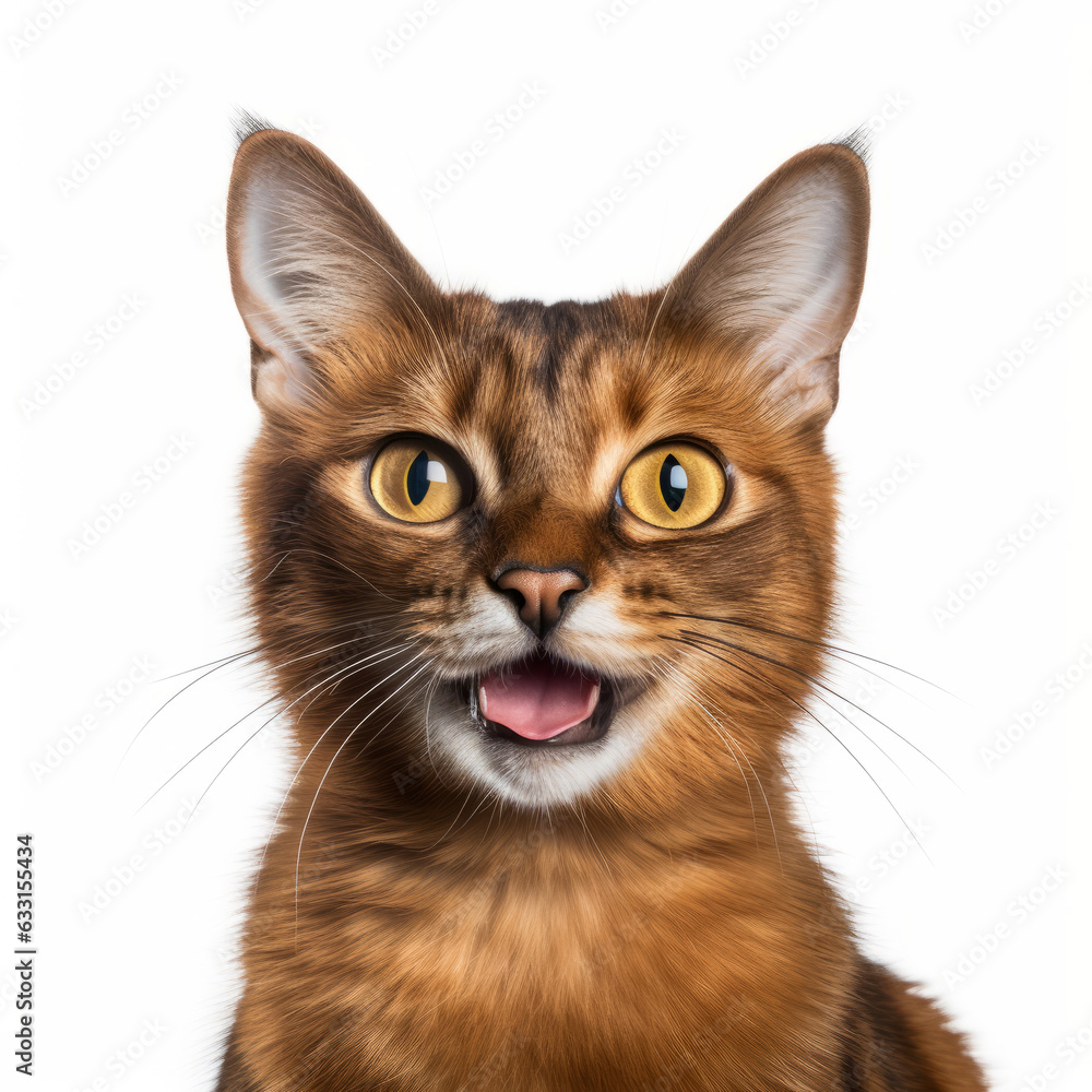 Smiling Somali Cat with White Background - Isolated Portrait Image Smiling Somali Cat with White Background - Isolated Portrait Image