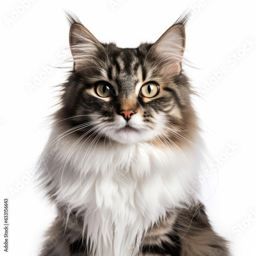 Smiling Norwegian Forest Cat with White Background - Isolated Portrait Image
