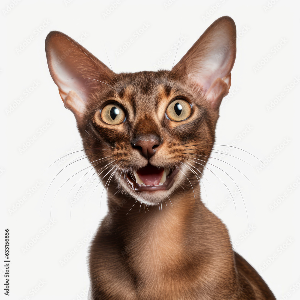 Smiling Oriental Shorthair Cat with White Background - Isolated Image