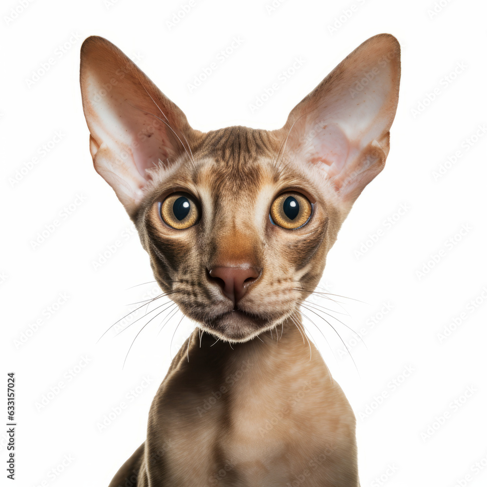 Confused Peterbald Cat with Tilted Head on White Background