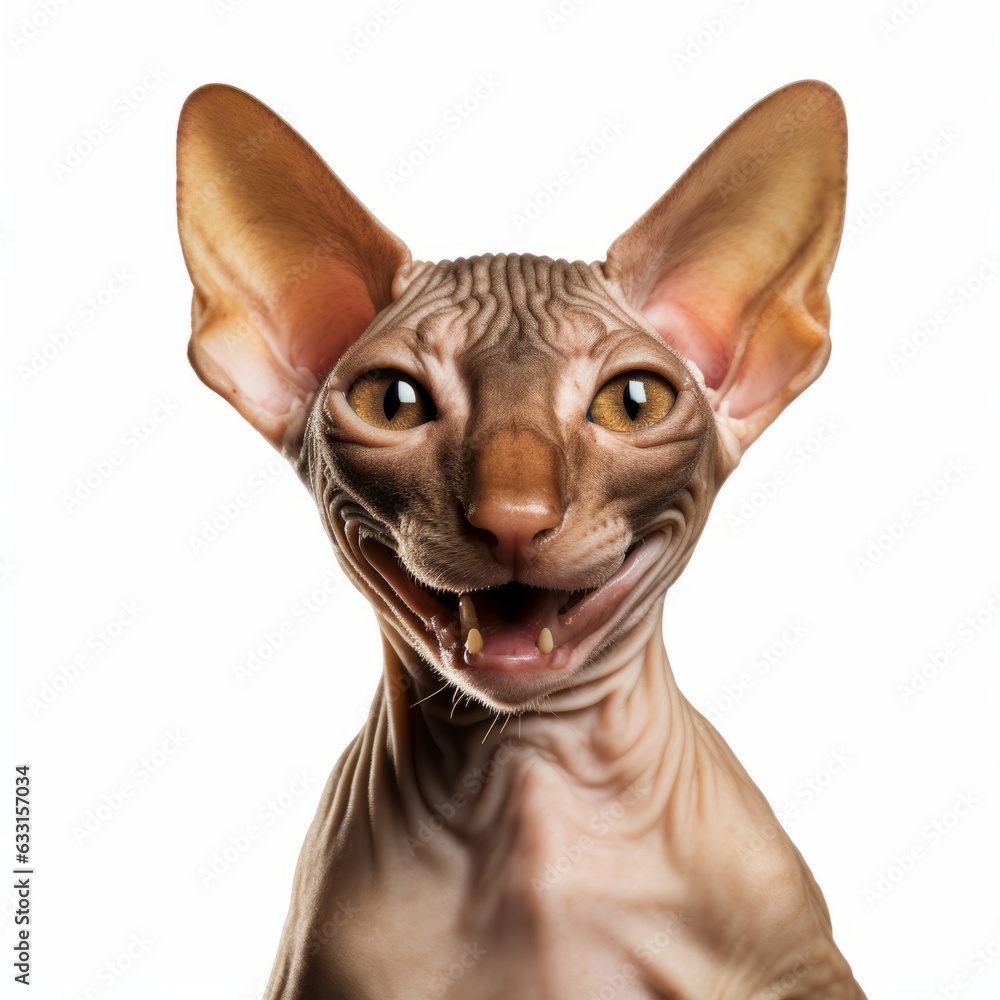 Smiling Peterbald Cat with White Background - Isolated Portrait Image