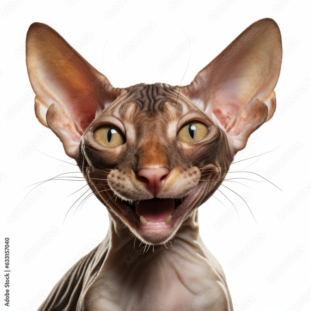 Cheerful Peterbald Cat with a Captivating Smile on a White Isolated Background