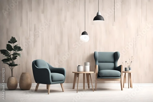 Modern minimalistic interior with an armchair. Scandinavian style
