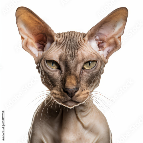 Visibly Sad Peterbald Cat with Isolated White Background - High Resolution Image