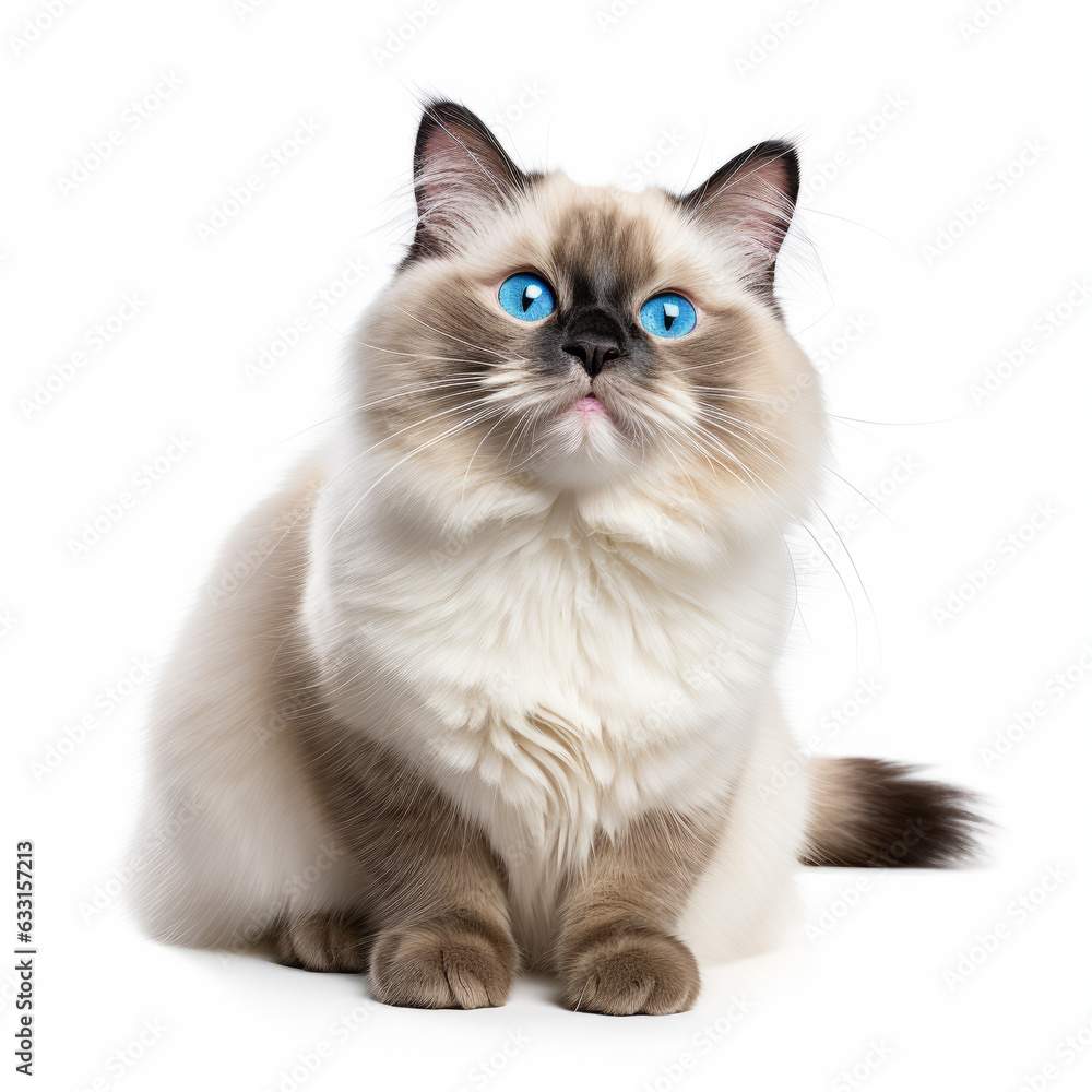 Smiling Ragdoll Cat with White Background - Isolated Portrait Image