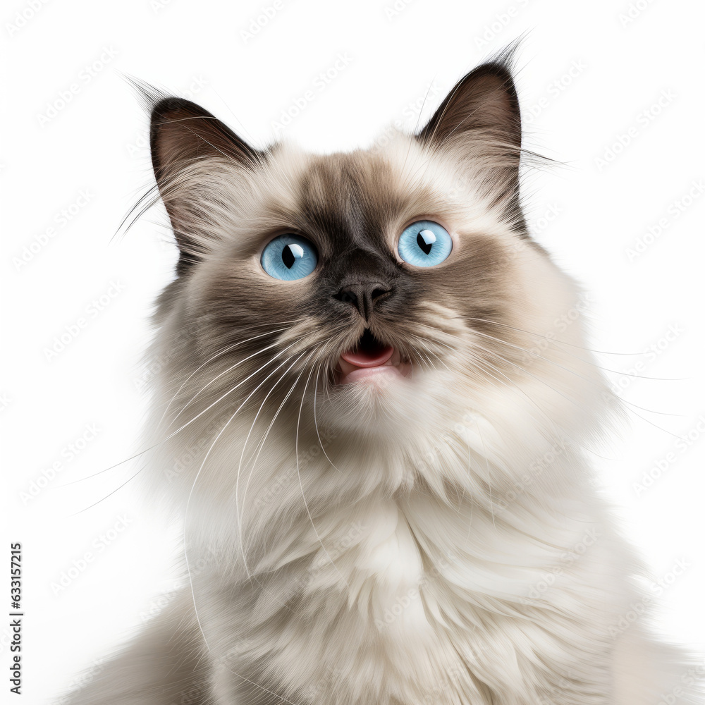 Smiling Ragdoll Cat with White Background - Isolated Portrait Image