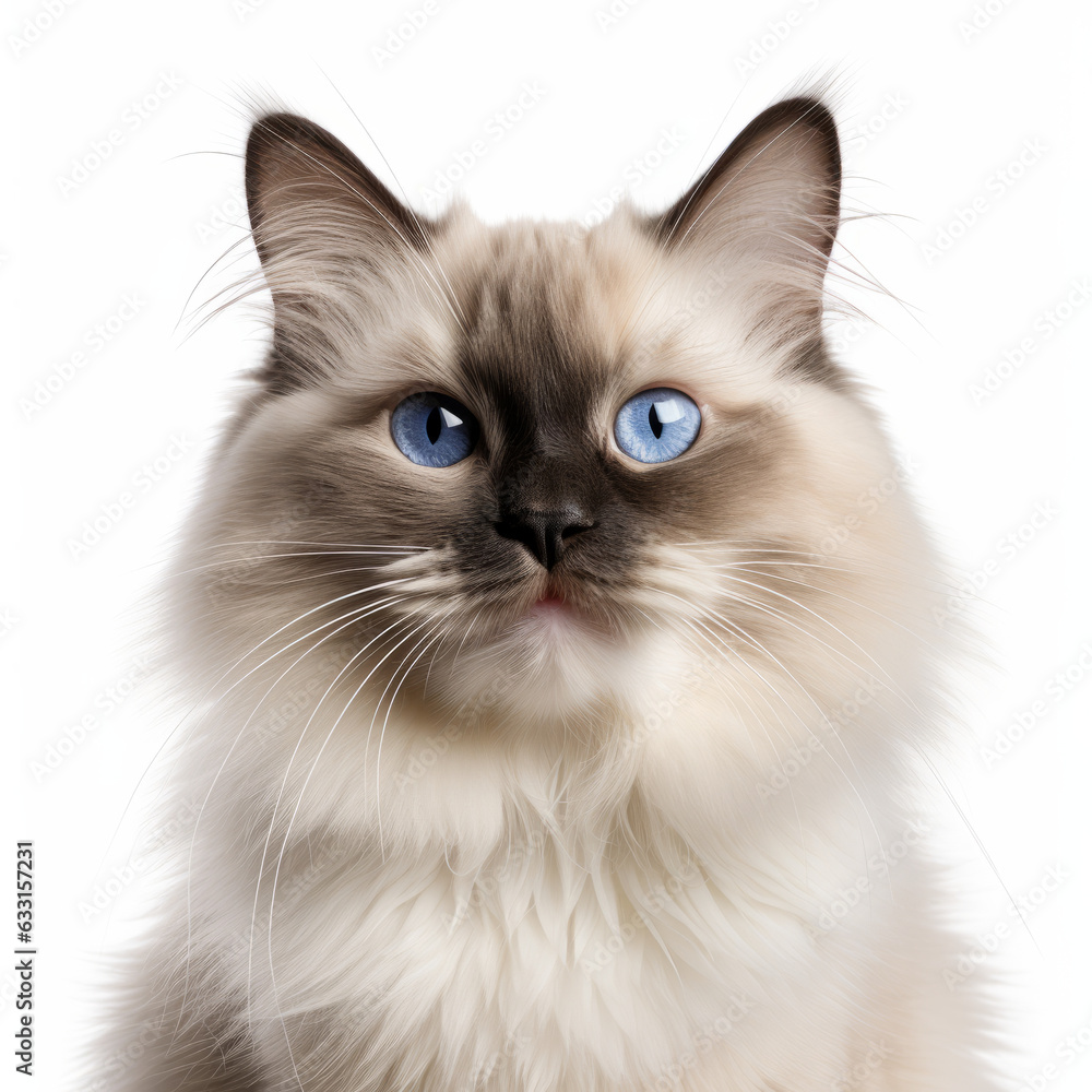 Smiling Ragdoll Cat with White Background - Isolated Portrait Image
