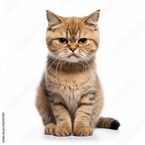 Isolated Scottish Straight Cat with Visibly Sad Expression on White Background
