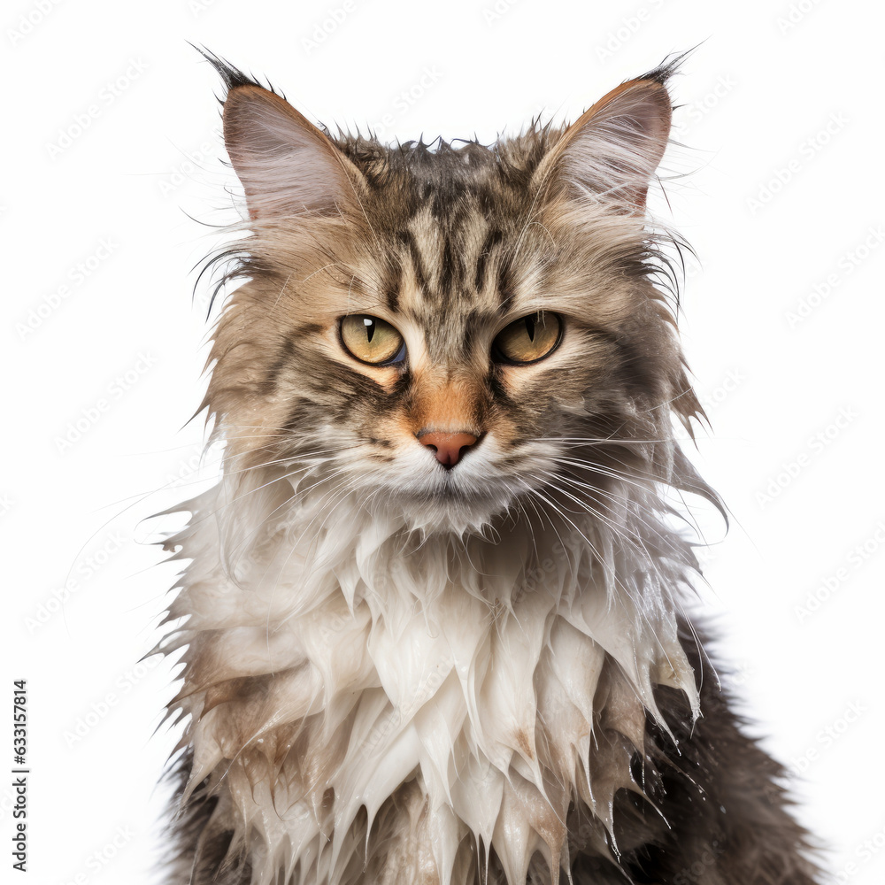 Visibly Sad LaPerm Cat with Ears Down on White Background Visibly Sad LaPerm Cat with Ears Down on White Background