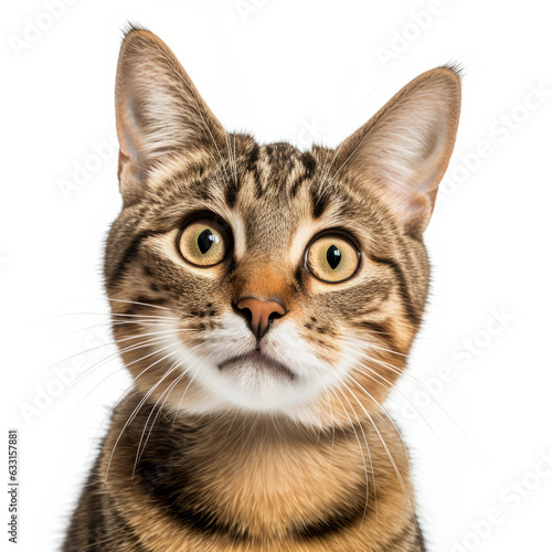 Confused Manx Cat with Tilted Head on White Background © bomoge.pl