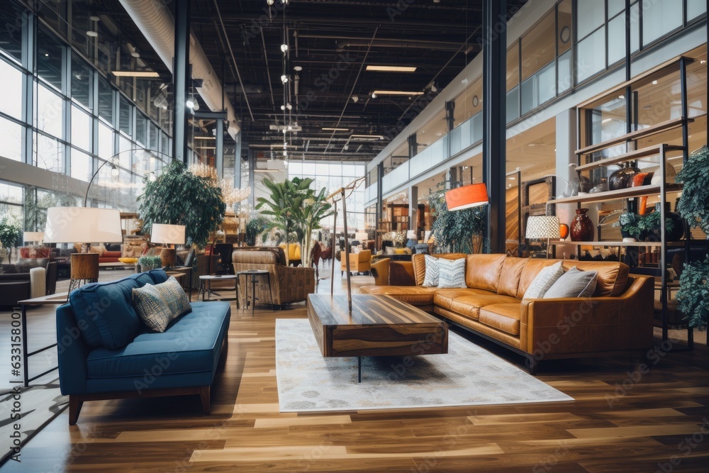 A section within the furniture store dedicated to sofas, where customers can view and experience them in person. A section within the furniture store dedicated to sofas, where customers can view and experience them in person.