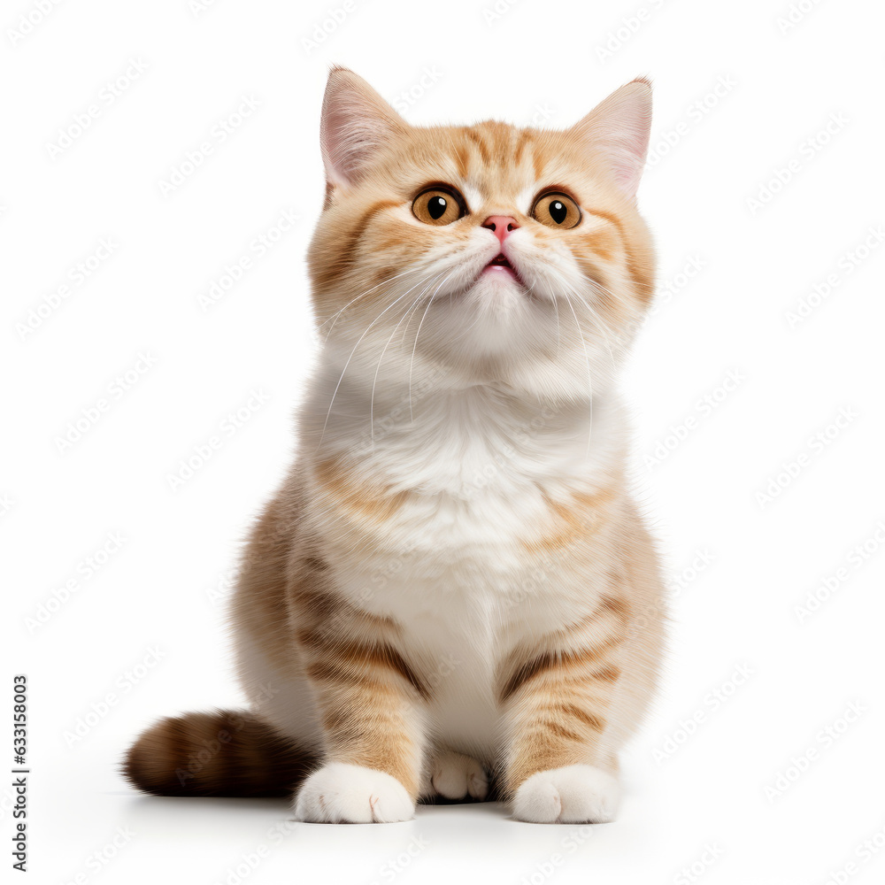 Fototapeta premium Smiling Munchkin Cat with White Background - Isolated Portrait Image