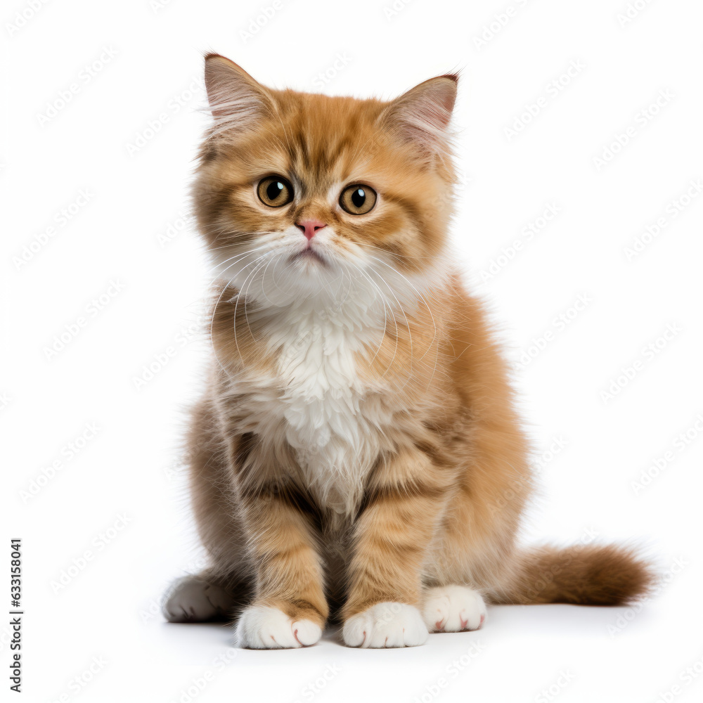 Fototapeta premium Visibly Sad Munchkin Cat with Ears Down on White Background - Isolated Image