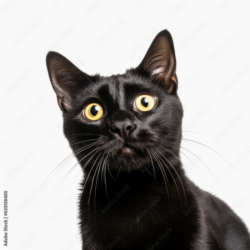 Confused Bombay Cat with Tilted Head on White Background