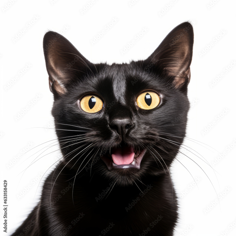 Cheerful Bombay Cat with Captivating Smile on Isolated White Background