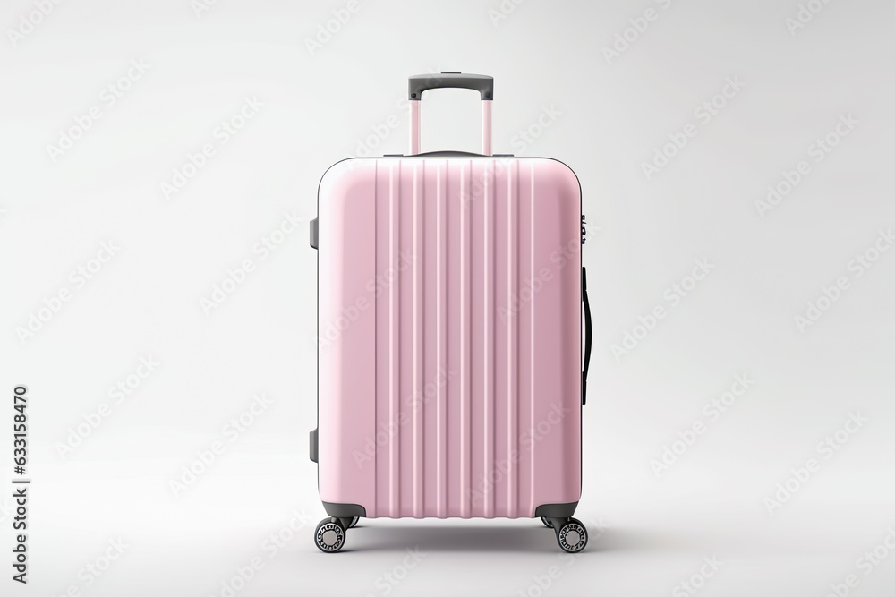 maleta de viaje con ruedas ,de color rosa, sobre fondo blanco, ilustración de IA generative maleta de viaje con ruedas ,de color rosa, sobre fondo blanco, ilustración de IA generative