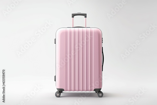 maleta de viaje con ruedas ,de color rosa, sobre fondo blanco, ilustración de IA generative