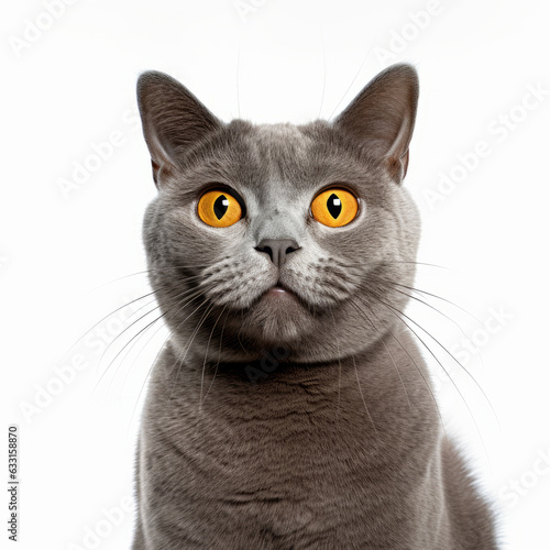 Smiling Chartreux Cat with White Background - Isolated Portrait Image