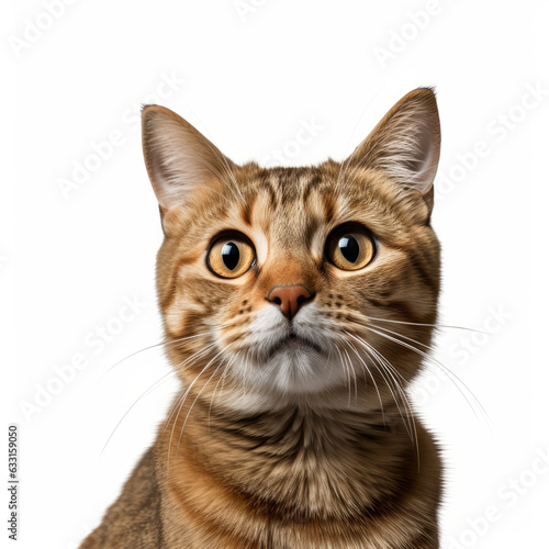 Confused Cymric Cat with Tilted Head on White Background