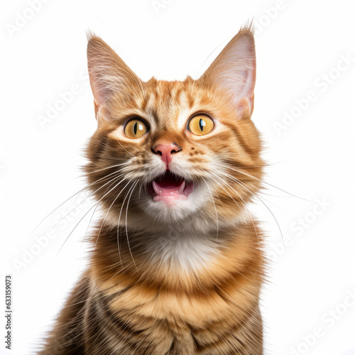 Cheerful Cymric Cat with a Captivating Smile on a White Background