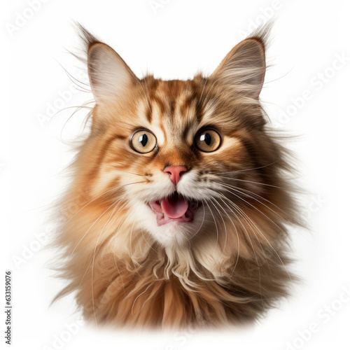 Smiling Cymric Cat with White Background - Isolated Portrait Image