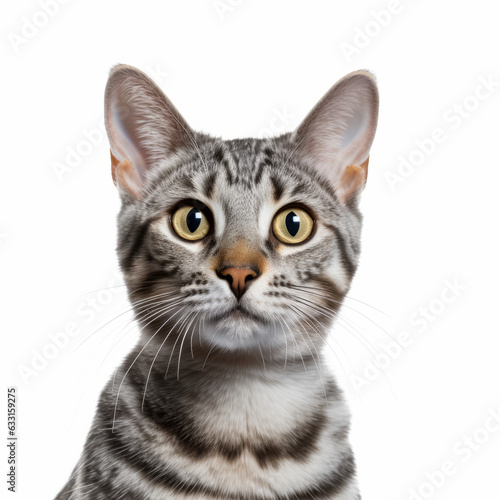 Confused Egyptian Mau Cat with Tilted Head on White Background © bomoge.pl