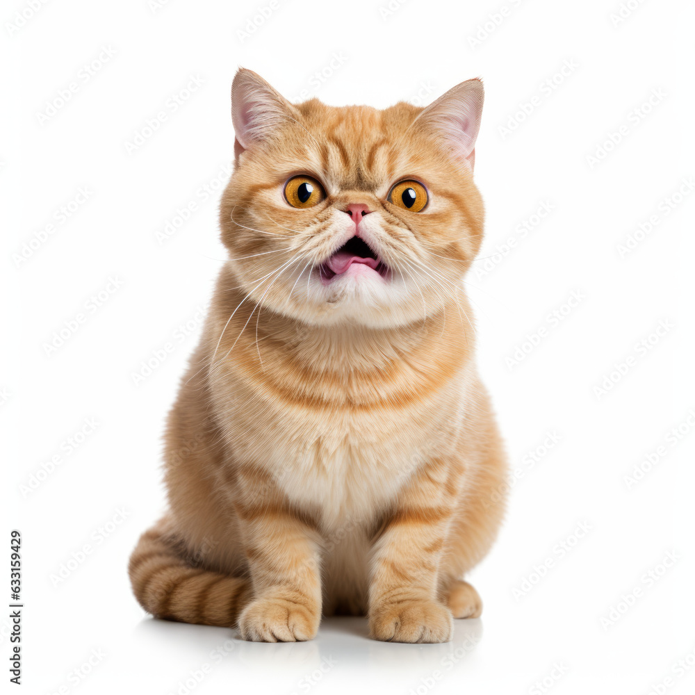 Obraz premium Exotic Shorthair Cat: Happy and Smiling with Isolated White Background
