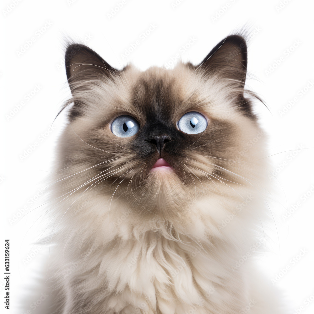 Smiling Himalayan Cat with White Background - Isolated Portrait Image