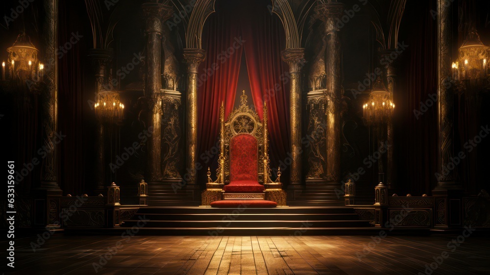 Empty golden throne created with Generative AI