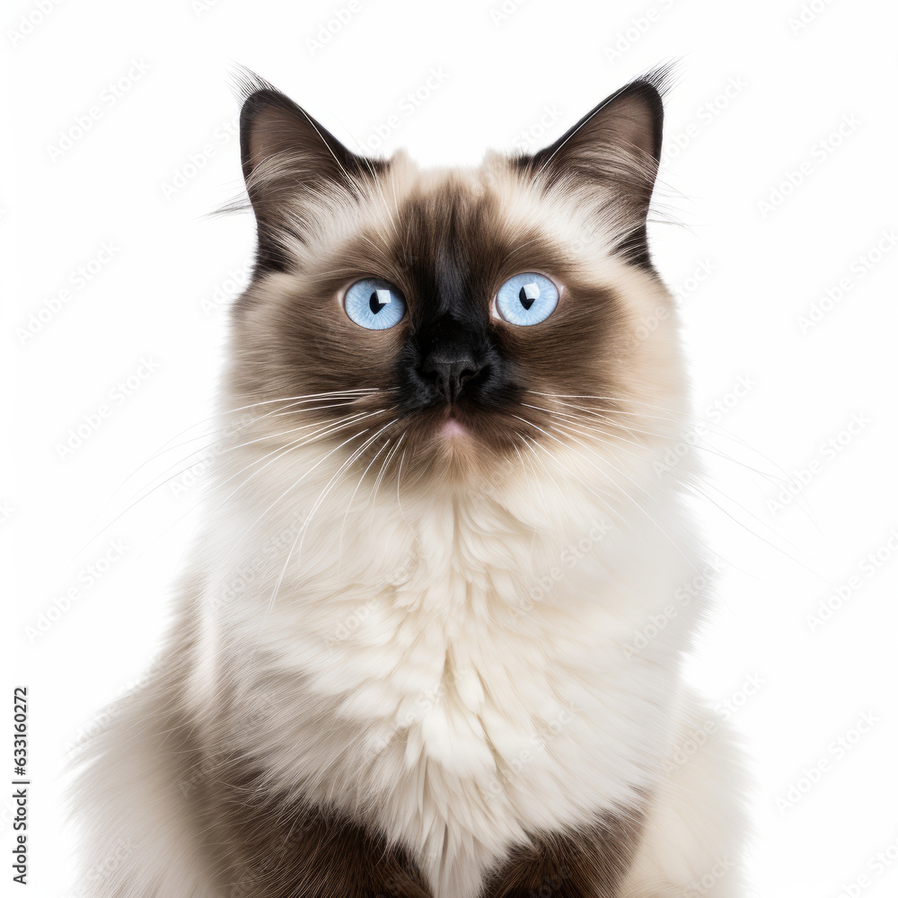 Confused Birman Cat with Tilted Head on White Background Confused Birman Cat with Tilted Head on White Background