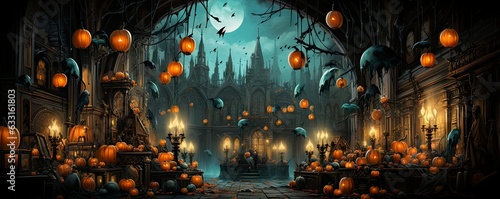 Trick or Treat. Jack O Lantern pumpkin on treat or trick fun party celebration background design.