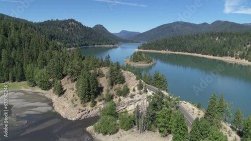 Aerial above Rimrock Lake in Washington near Mount Rainier National Park in Gifford Pinchot National Forest in summer photo