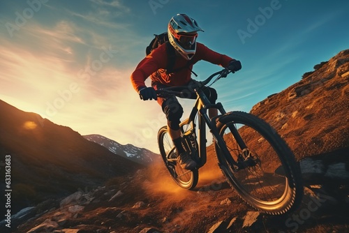 A mountain biker riding a bike through the hills generative ai
