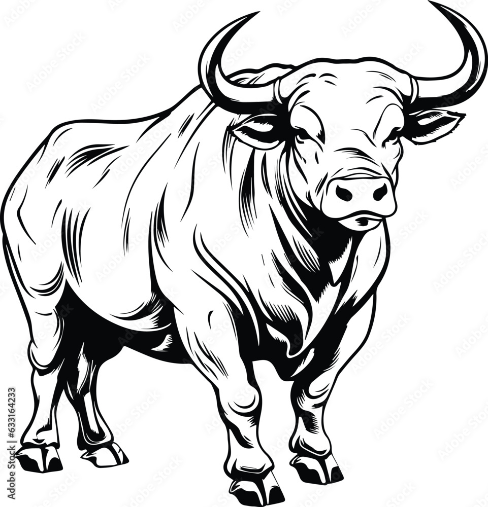 Angry Bull Pose Logo Monochrome Design Style