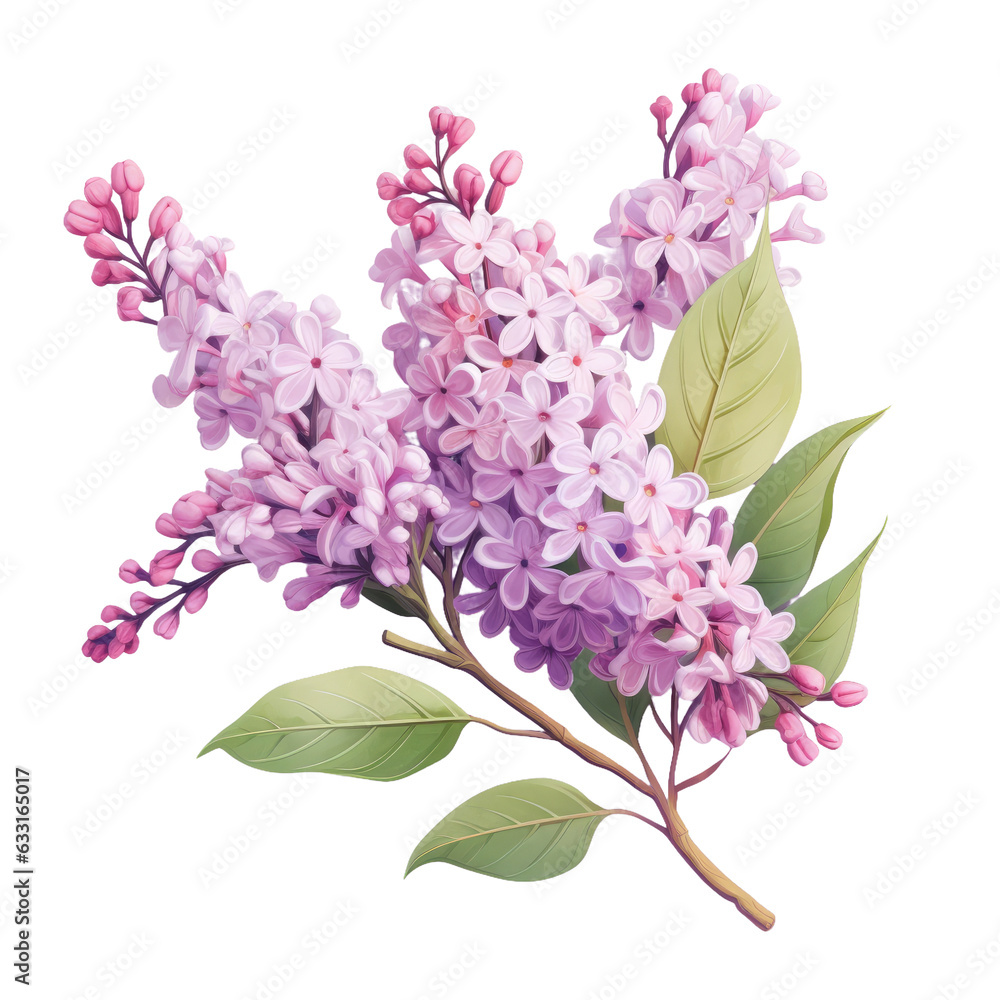 Isolated lilac branch with leaves in bloom on transparent background Isolated lilac branch with leaves in bloom on transparent background