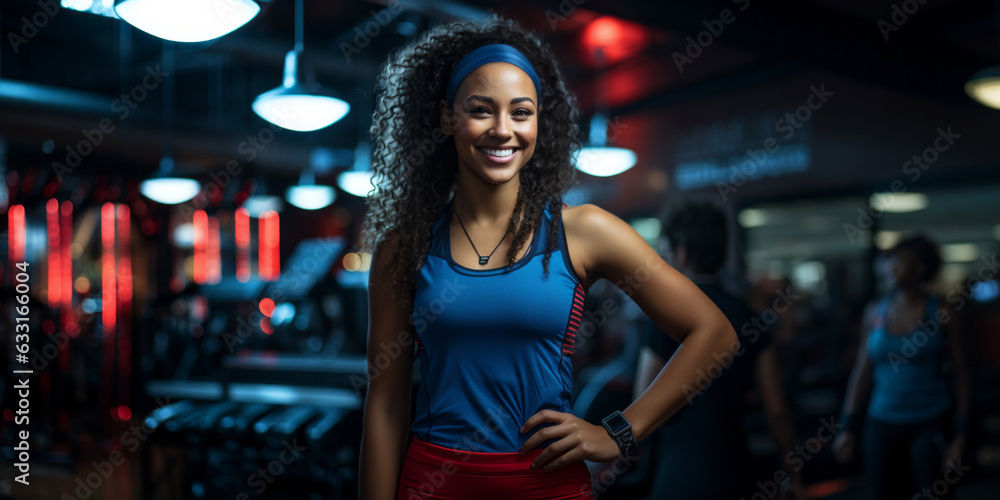 Portrait of a young African American woman in a fitness club